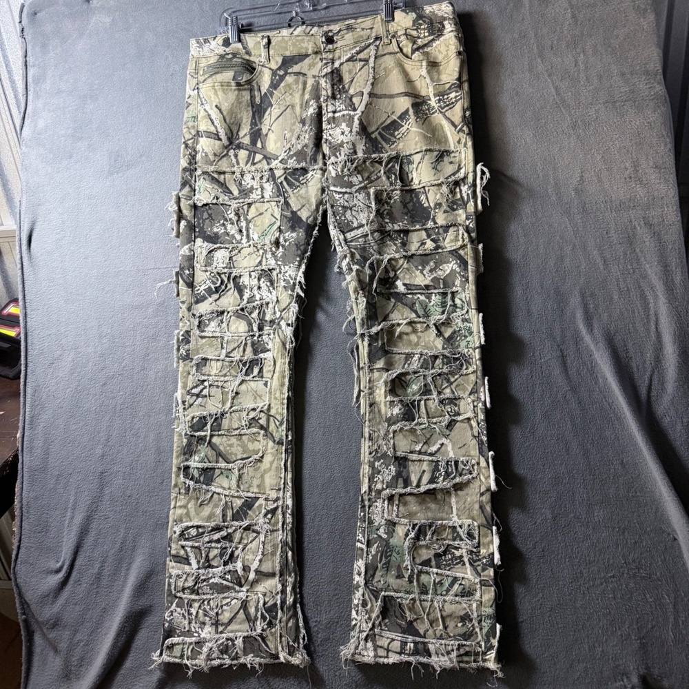 Rockstar Original RSM 305 Flare Denim Camo Distressed Jeans Mens 40 x 33